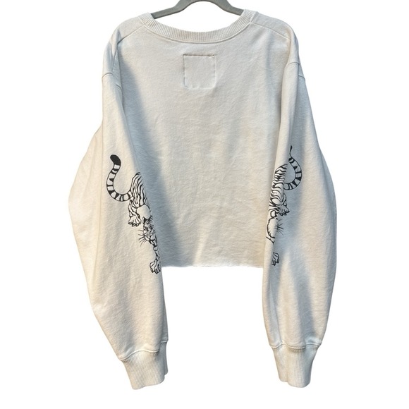 Los‎ Angeles Cropped Sweatshirt Tiger Sleeve Graphic White | Small | Preowned - Picture 3 of 7
